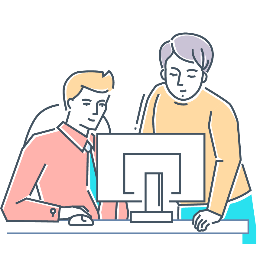 Two people using computer